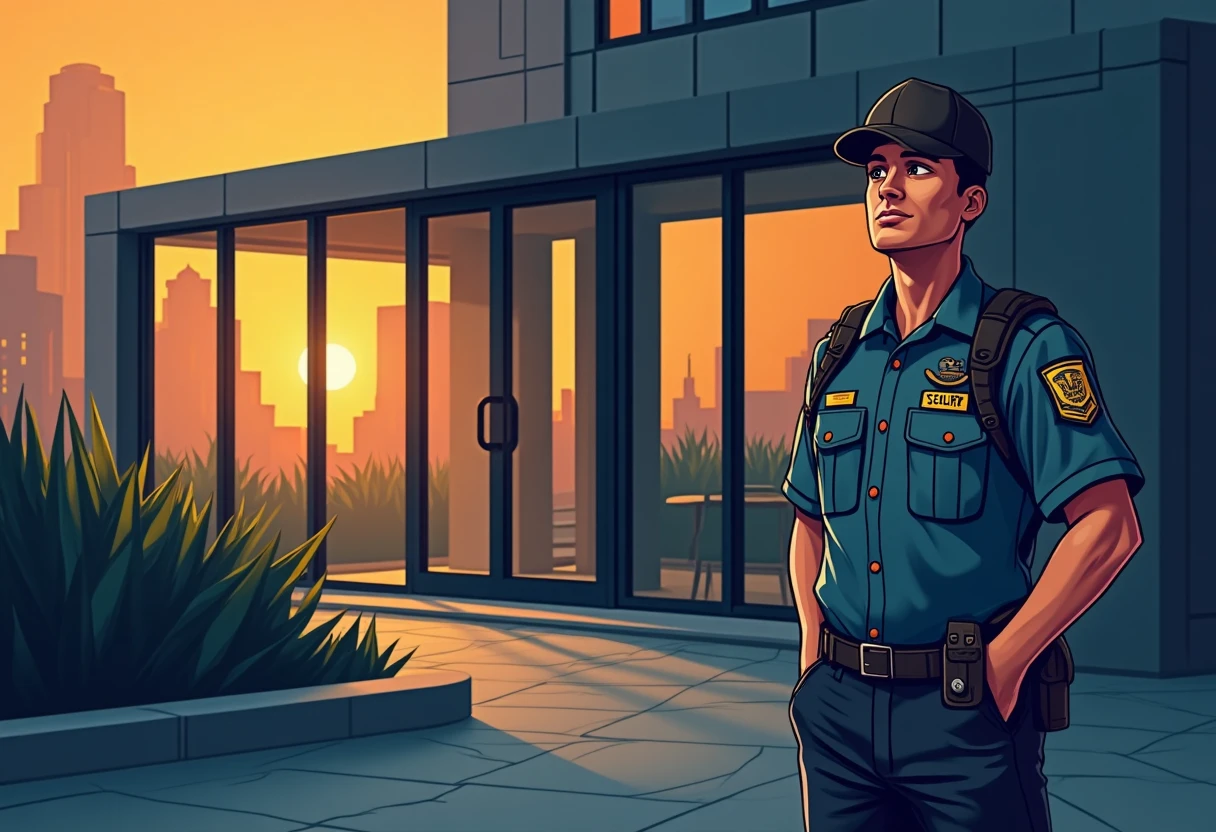 Security officer in urban setting