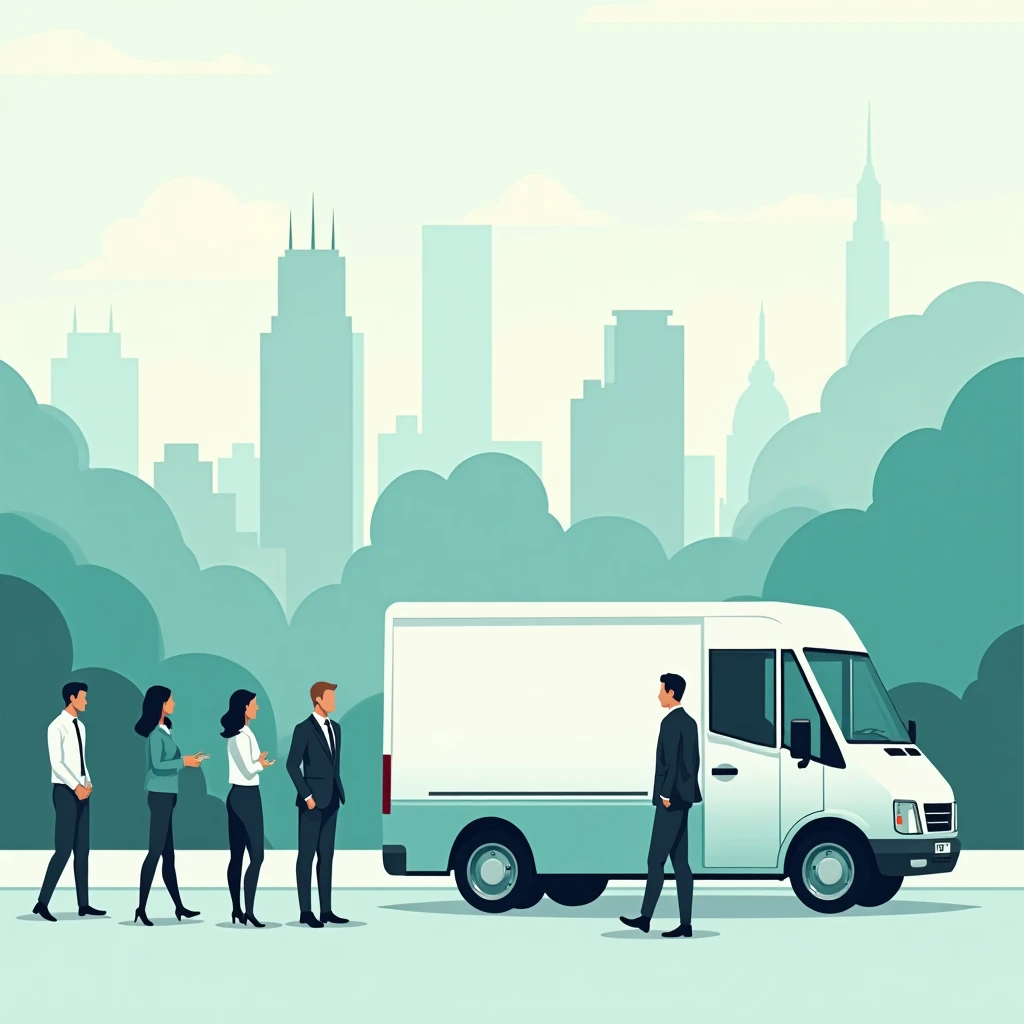 Moderner Stadtlieferwagen bei Sonnenaufgang