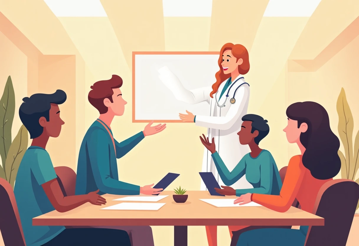 Healthcare manager leading a meeting