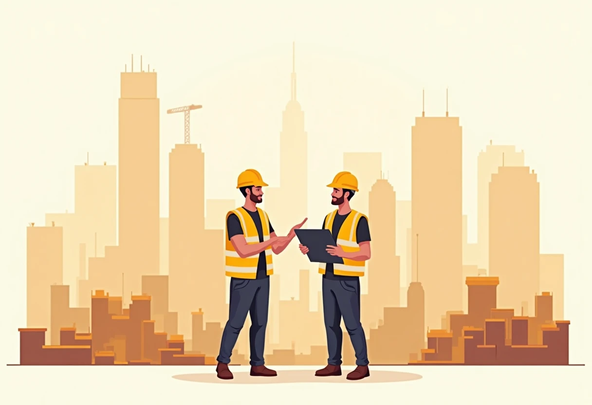 Construction workers collaborating on-site